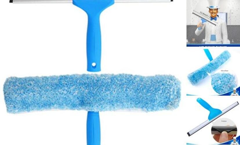 Professional Window Cleaning Combo - Squeegee & Microfiber Window 14-inch Blue
