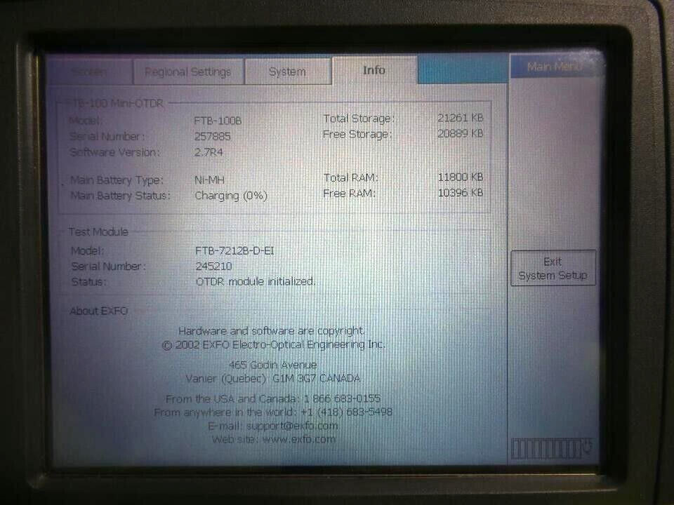 EXFO FTB-100B mini OTDR Test System w case / Accessories / FTB-7223B-B-EI Module