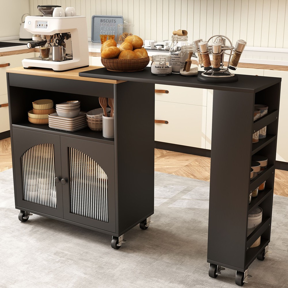 Rolling Kitchen Island Table With LED Light Power Outlets For Kitchen RAEA