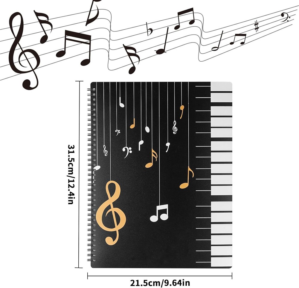 120Pages Sheet Music Folder A4, Spiral Binder File Folder, Black