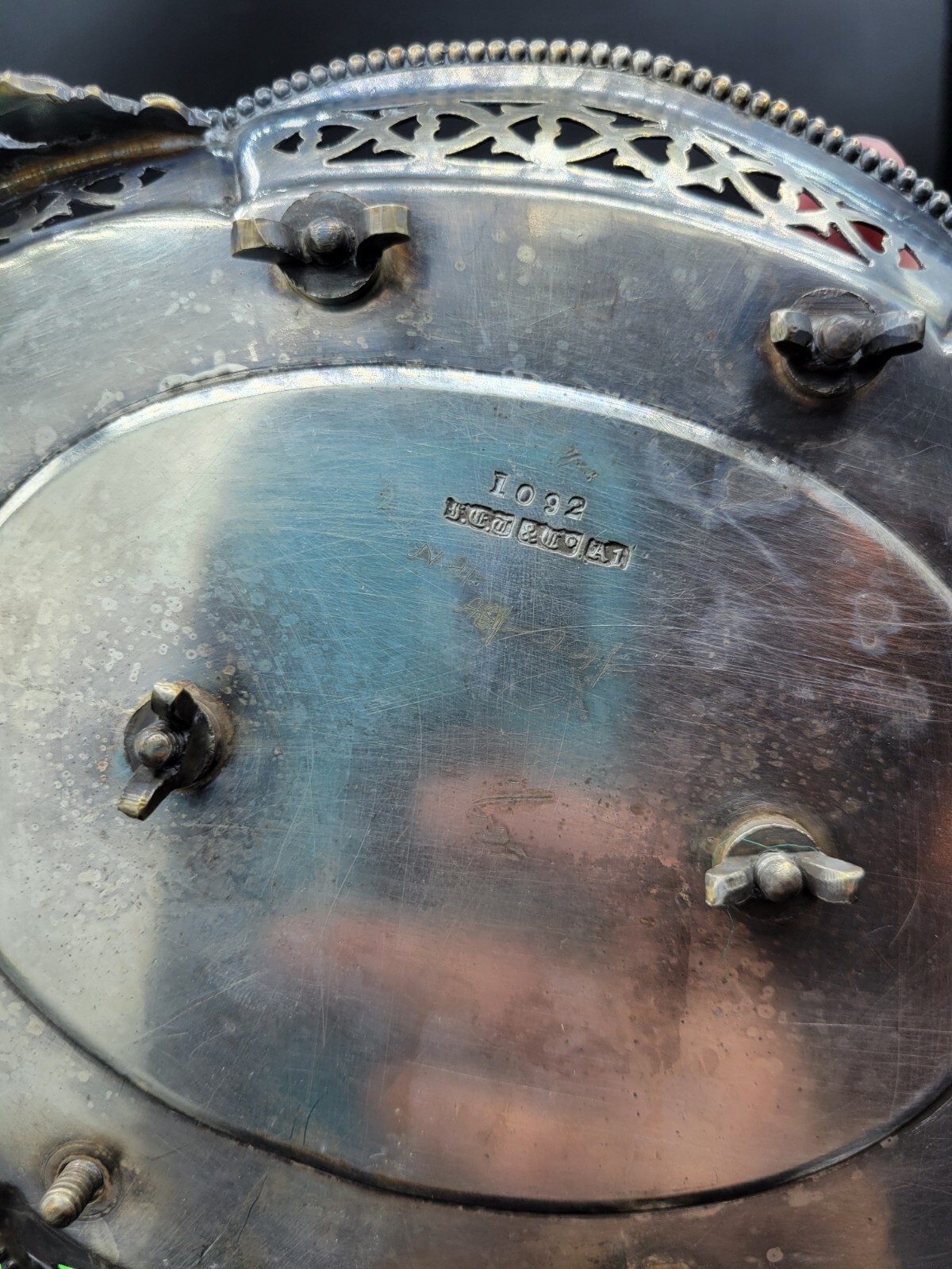 antique 1800's ornate cut crystal silver plate cruet condiment set caddy