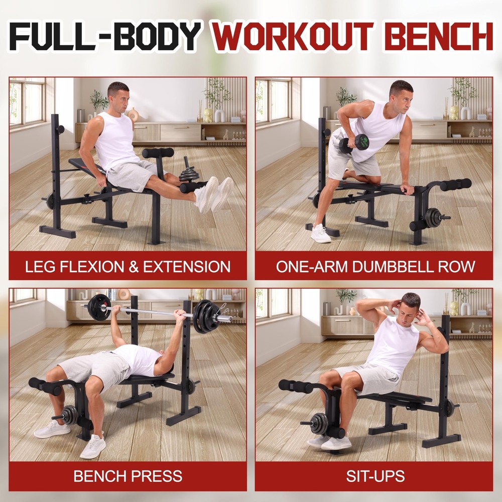 OPPSDECOR Multi-Function Weight Bench Set with Squat Rack Leg Extension & Curl