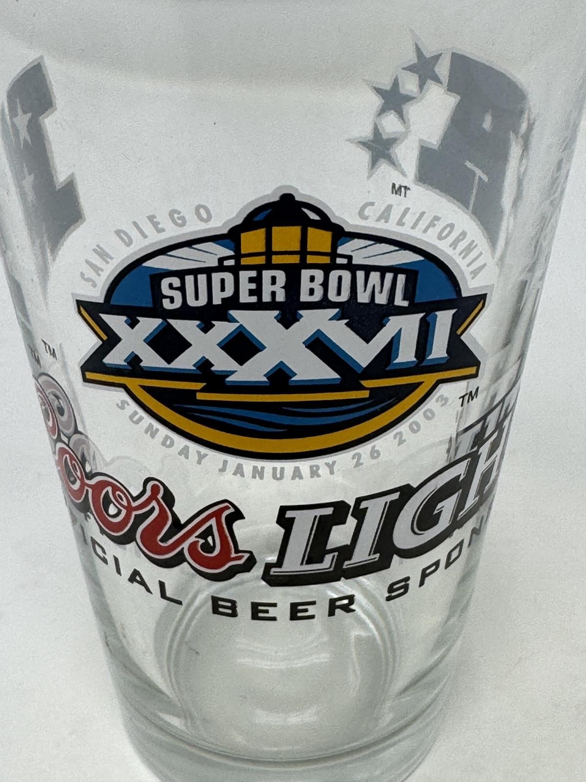 COORS LIGHT Official Super Bowl XXXVII Pint Beer Glass Football 2003