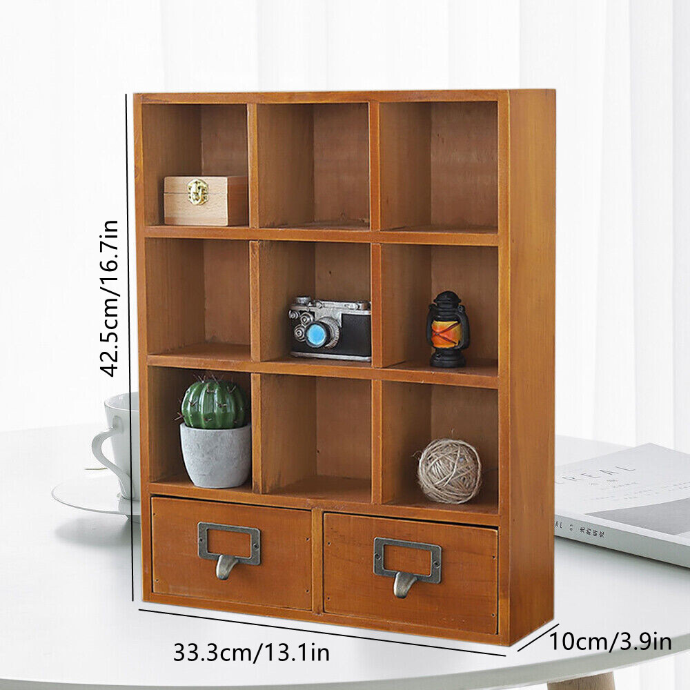 9-Cube 2 Drawers Pine Storage Organizer Display Cubby-style Shelf Brown