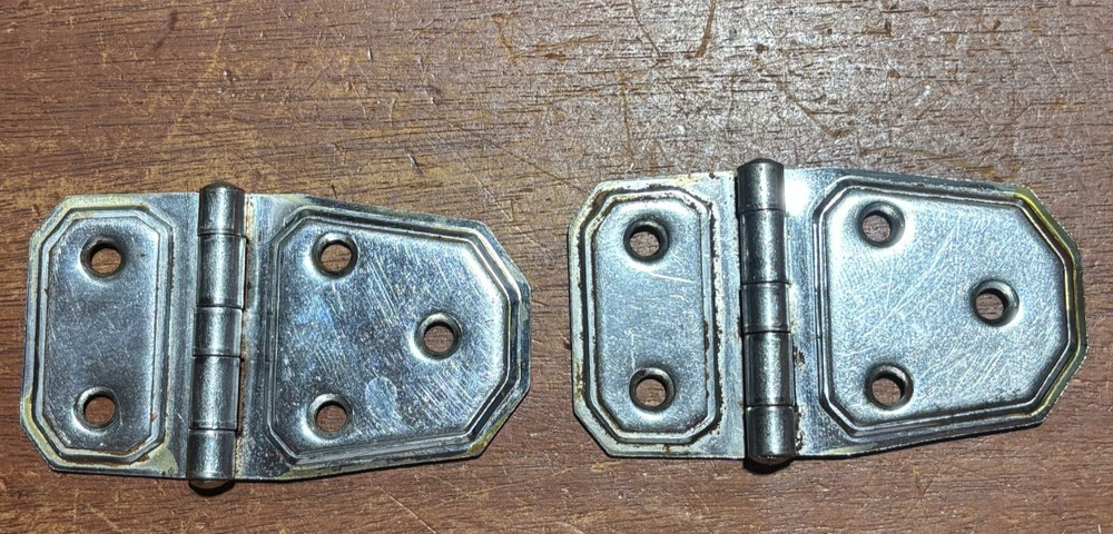 Pair Vintage Art Deco Chrome Cabinet Hinges