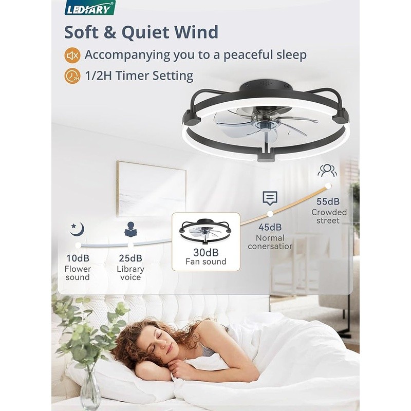 Ceiling Fan W/ Light Remote Control Dimmable 3000-6000K 6 Speed Flush Mount New