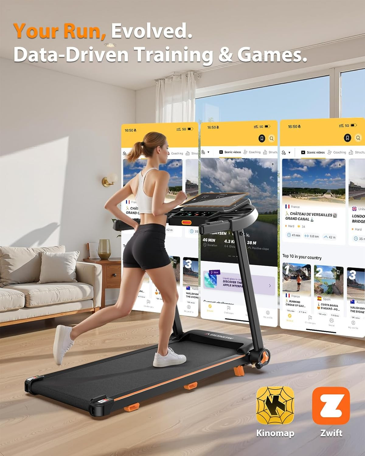 Foldable Treadmill for Home with Incline - Extra Large Dual LED Screen, 8.5MPH M