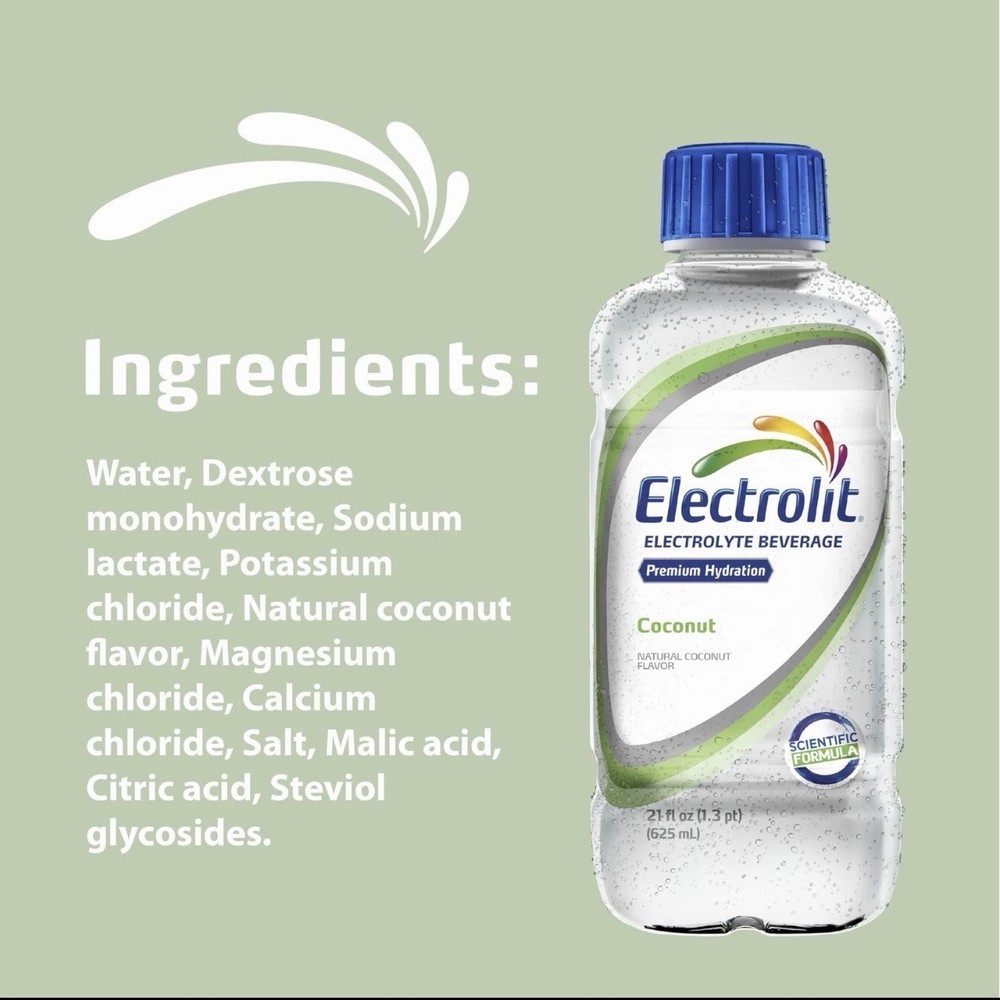 12 Pack Coconut Flavored Electrolyte Drink Instant Hydration Premium 21 Oz Each