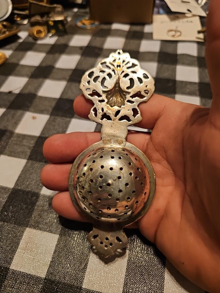Vintage Orate Tea Strainer Silver Plated Metal