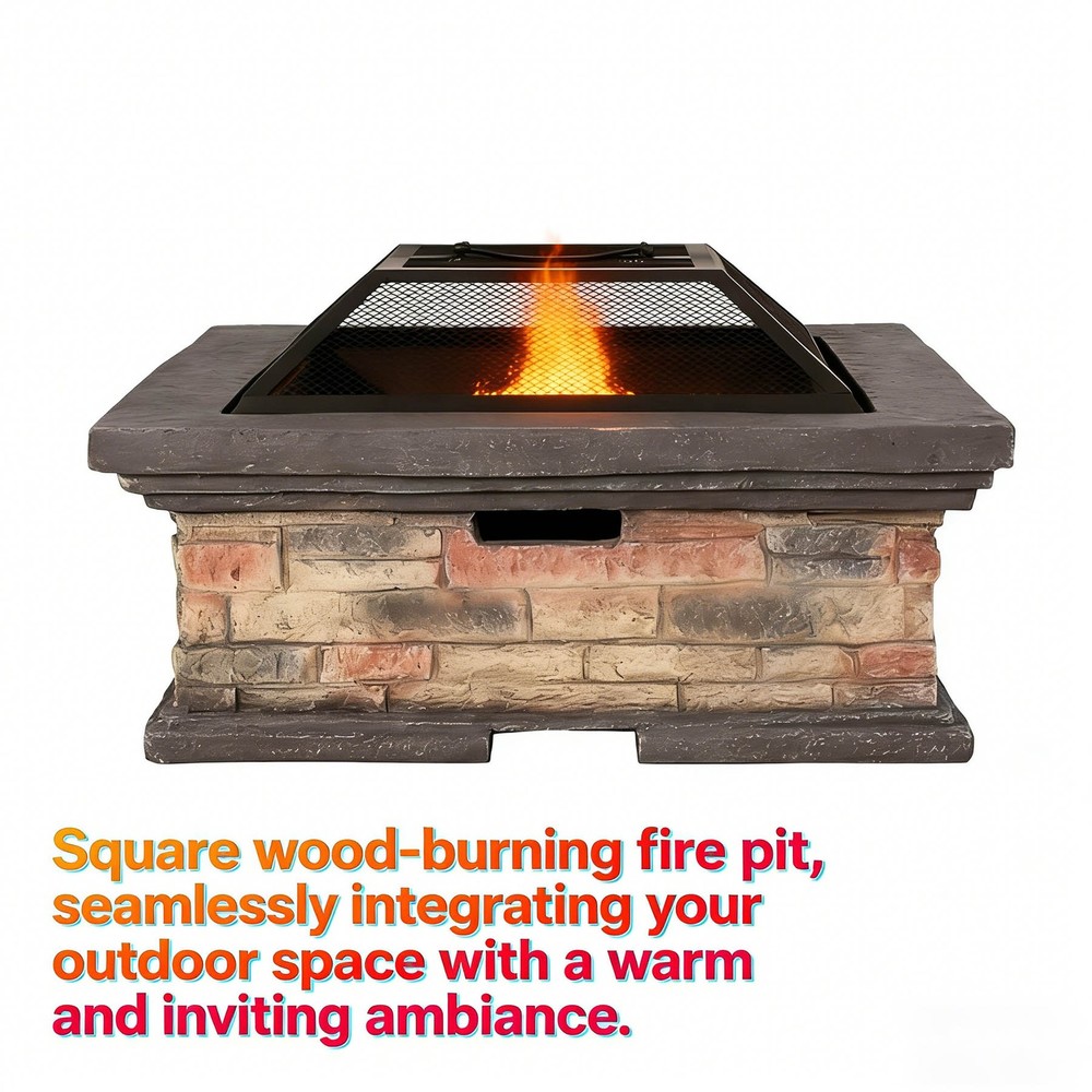 Square Wood-Burning Fire Pit with Protective Shield