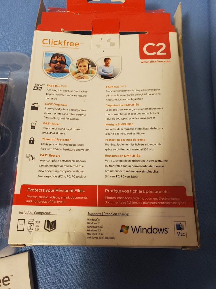 New Clickfree 750GB Automatic Backup C2 Mac PC Multiple Computers needs Cord