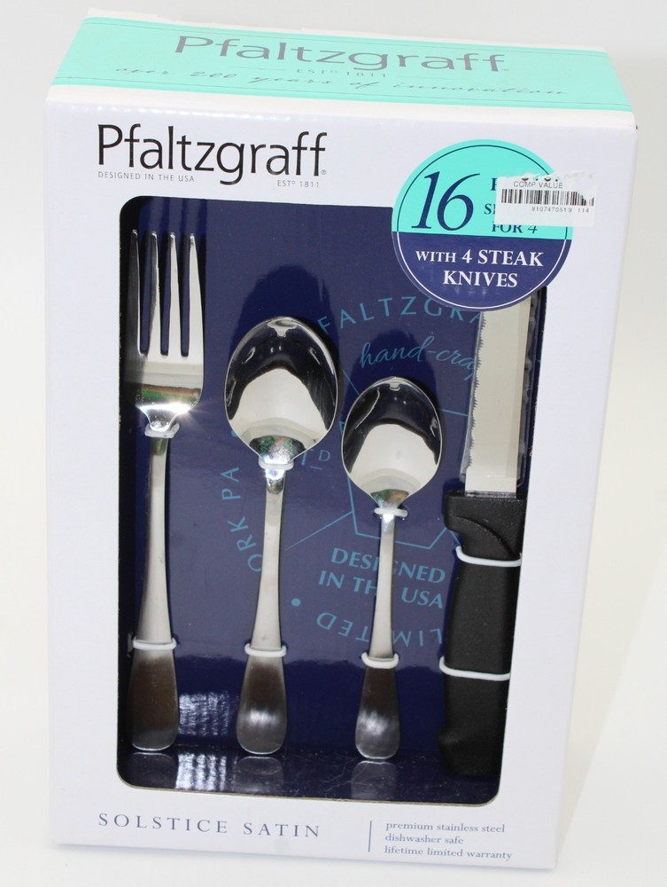 NIB Pfaltzgraff Solstice Satan 16 Piece Flatware Silverware NEW