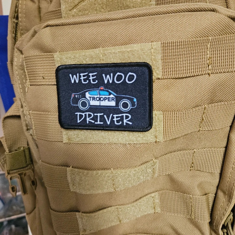 state trooper Wee woo driver car funny 2"x3" removable patch hook and loop back