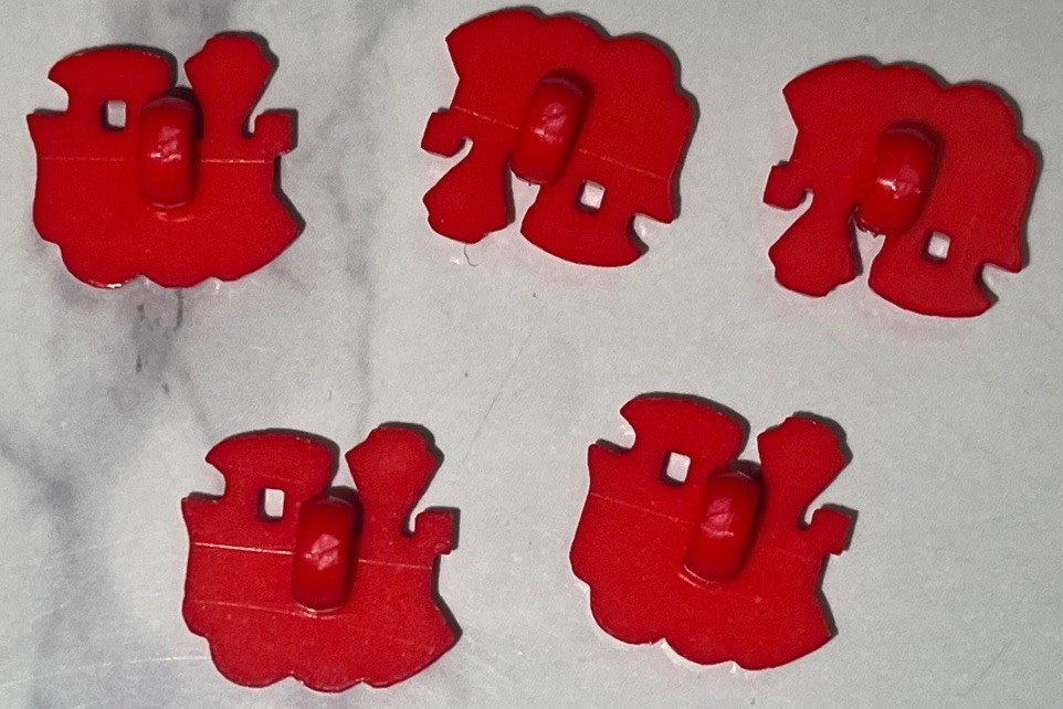 5 Red Plastic Train Children's Button Lot 117-8