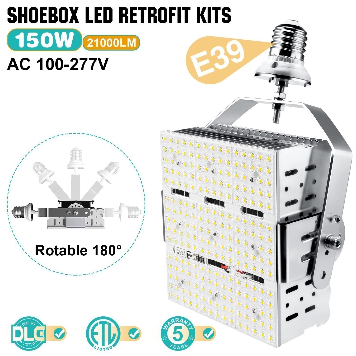 150 Watt LED Retrofit Kits Shoebox Fixture Parking Lot Commercial Lighting 5000K