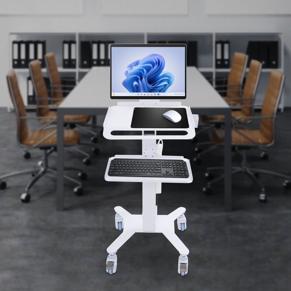 3 Tiers Height Adjustable Rolling Computer Mobile Cart Standing Workstation