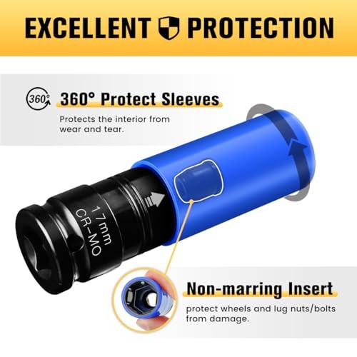 17mm 1/2" Drive Wheel Protector Impact Socket, Non-Marring Lug Nut Thin Wall