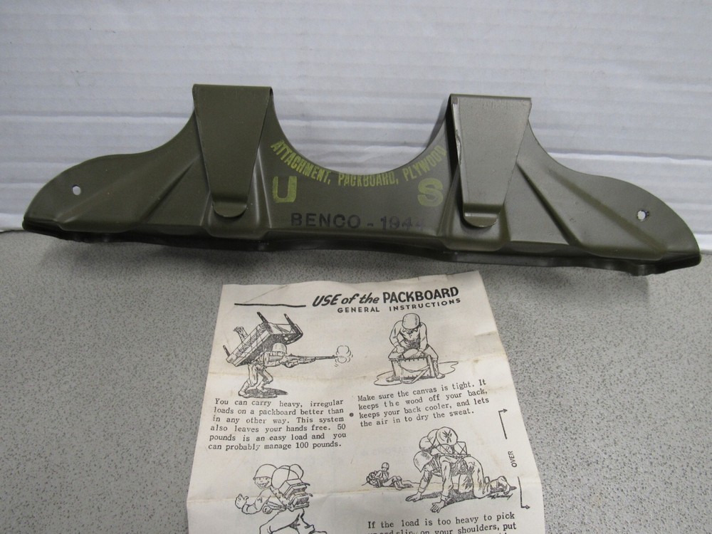 WW2 US Packboard Frame Shelf Attachment w/ Instruction Sheet 1944 BENCO NOS
