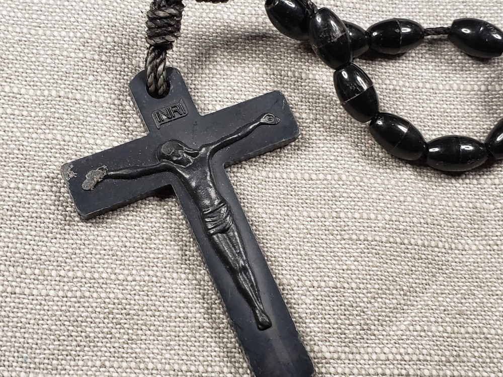 Rosary Chaplet Black Plastic Beads Beautiful Christian Religious Gift C59