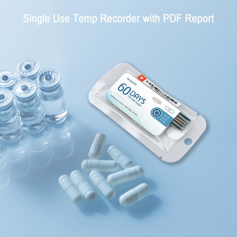 Temperature Data Logger USB Single Use Temp Recorder 10 Packs with PDF Report...
