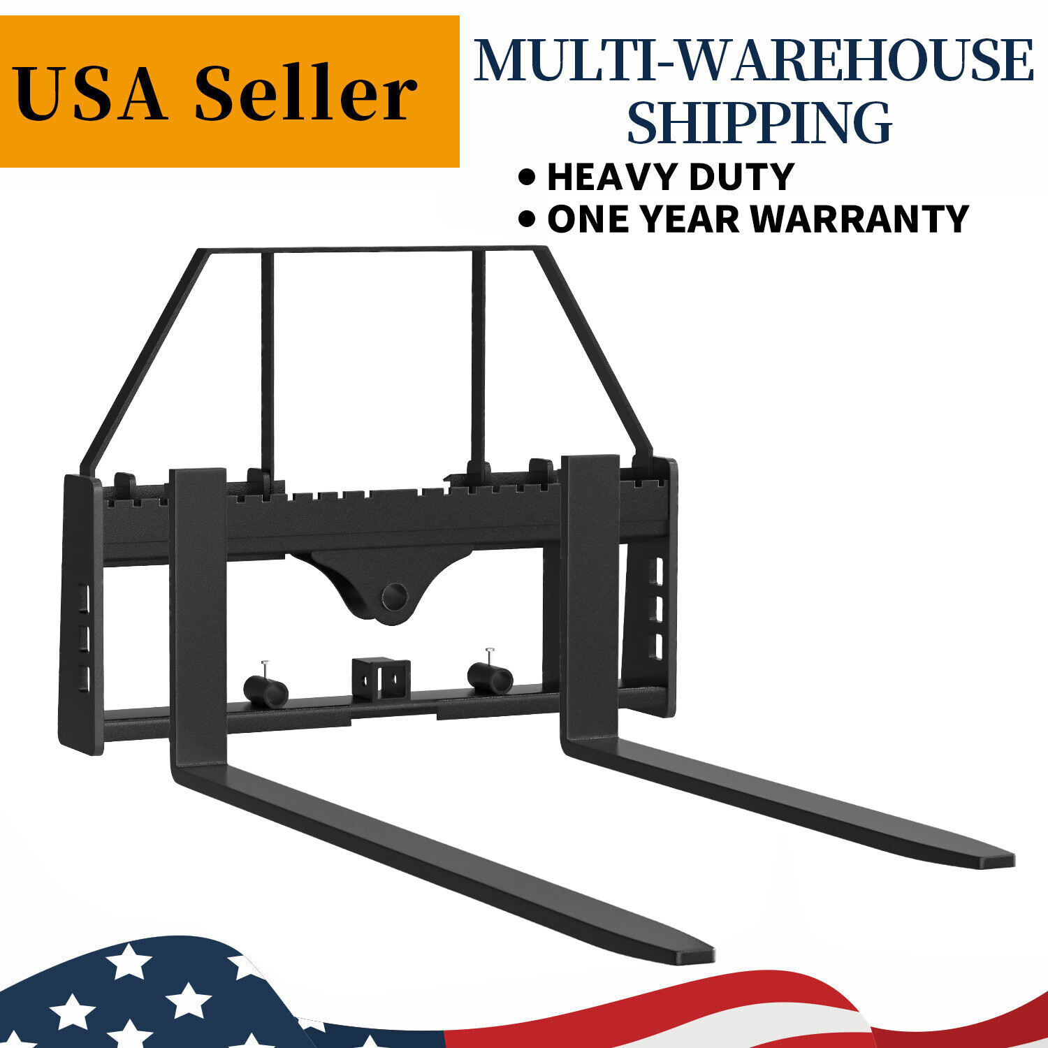45" Pallet Fork Frame 2500LBS W/ 42" Fork Blades for Loaders Tractors Skid Steer
