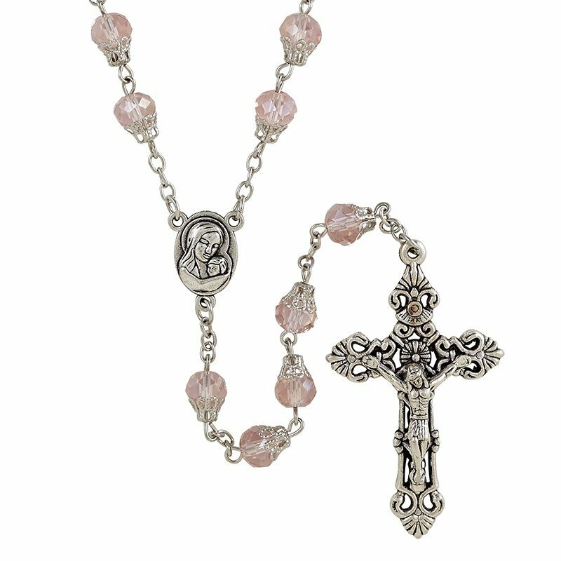 Mother's Rosary - Peach by Creed® 8mm AB Capped Beads (G3014) 24" L-W Gift Bag
