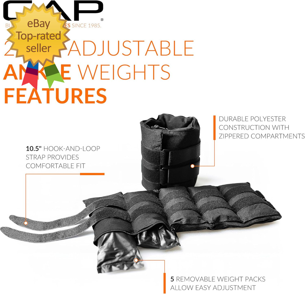 Adjustable Ankle Weights |10-20Lb Pair | Black