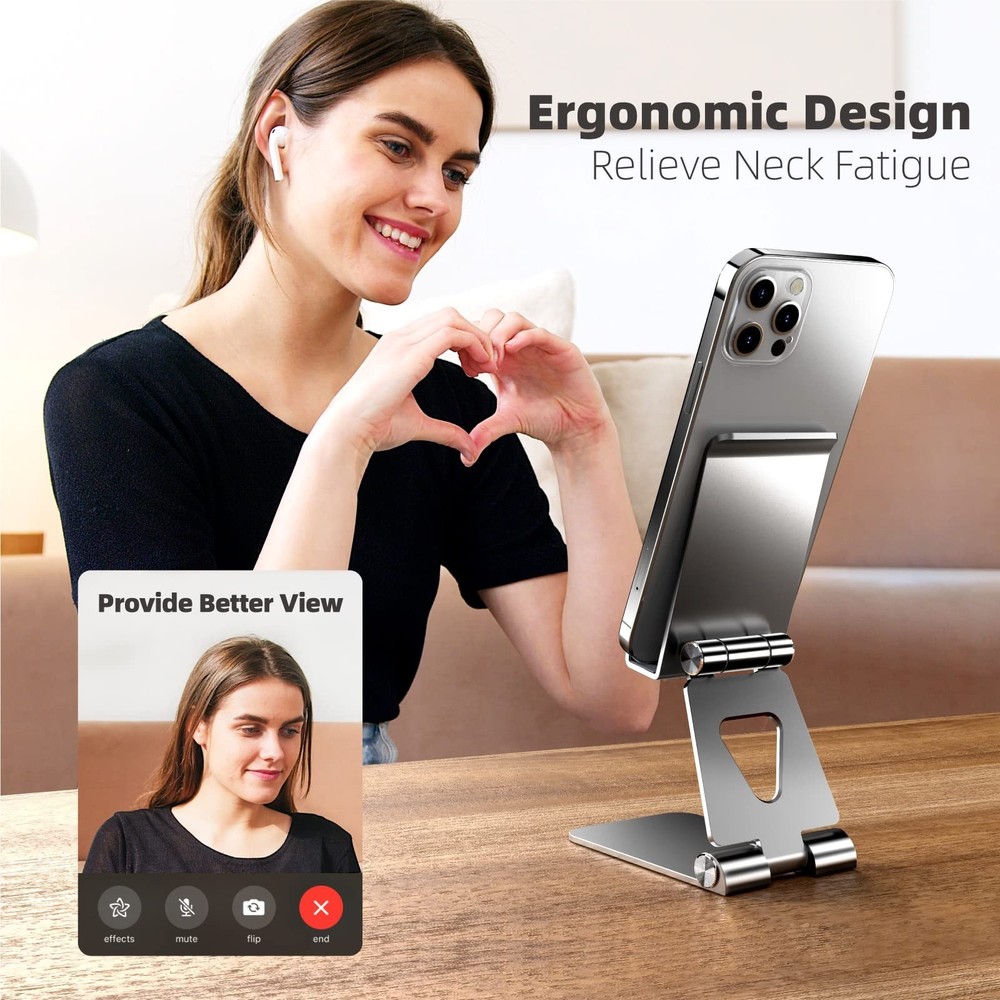 Cell Phone Stand Holder Adjustable Increase Fully Foldable Thick Aluminum Des...