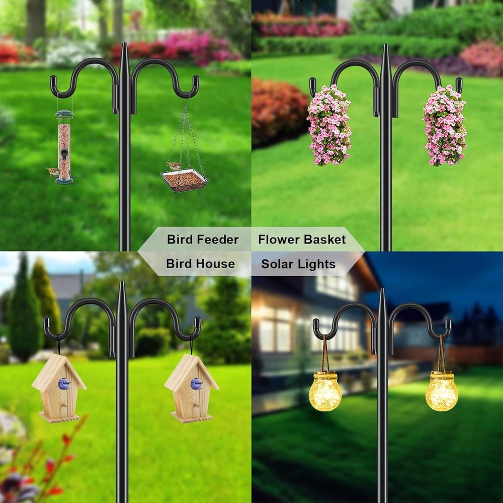 2-Pack Adjustable Double Shepherd's Hooks - 92 Inch Wrought Iron Garden Hooks