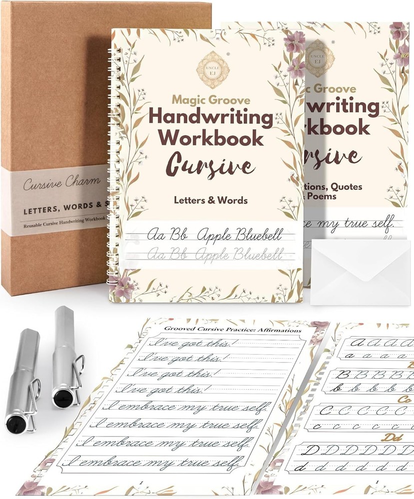 ® Grooved Cursive Handwriting Workbook Kit - Large Cursive Workbook for Kids ...