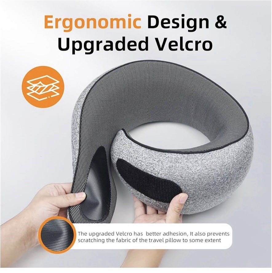 ThreeHome Neck Pillow Memory Foam Ergonomic Support Gray