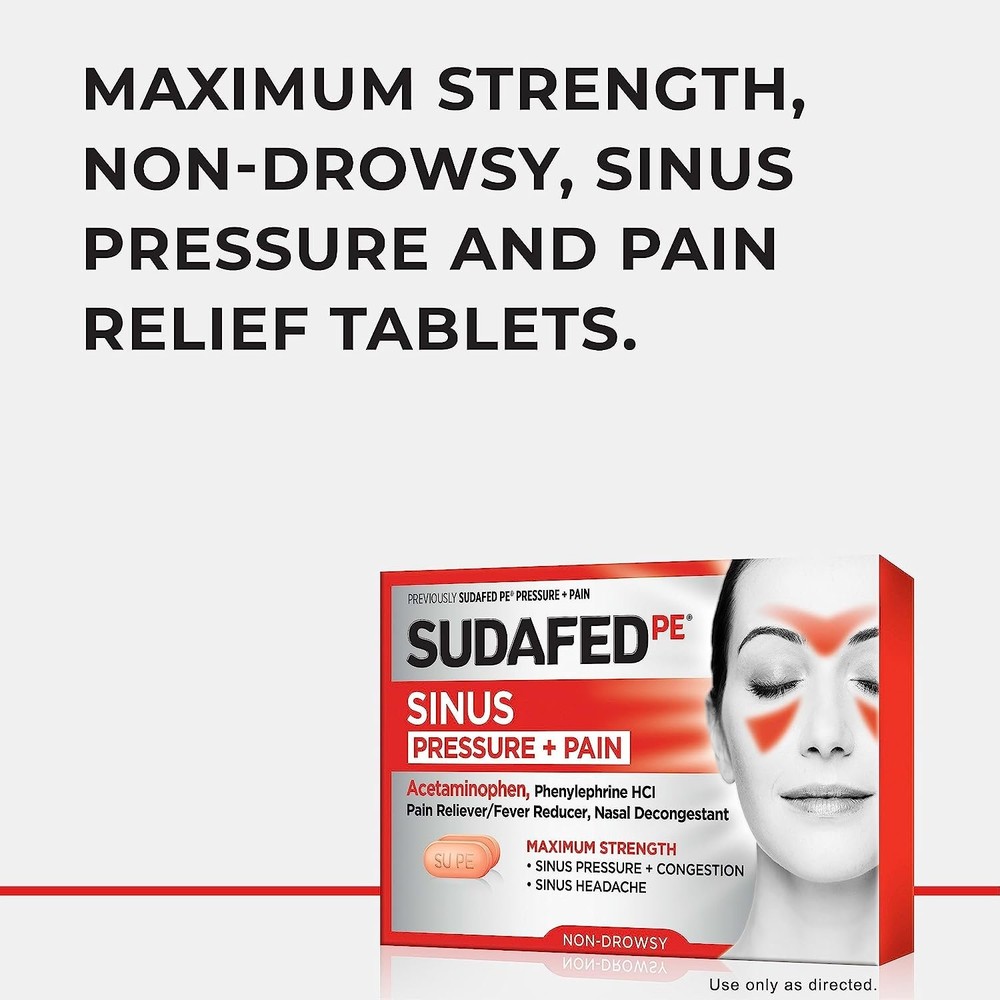 Sudafed PE Sinus Pressure + Pain Relief Tablets, Maximum Strength,...