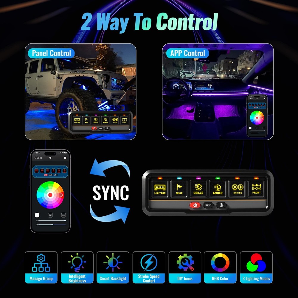 6 Gang Switch Panel Universal Circuit Control Relay System Automatic Dimmable...