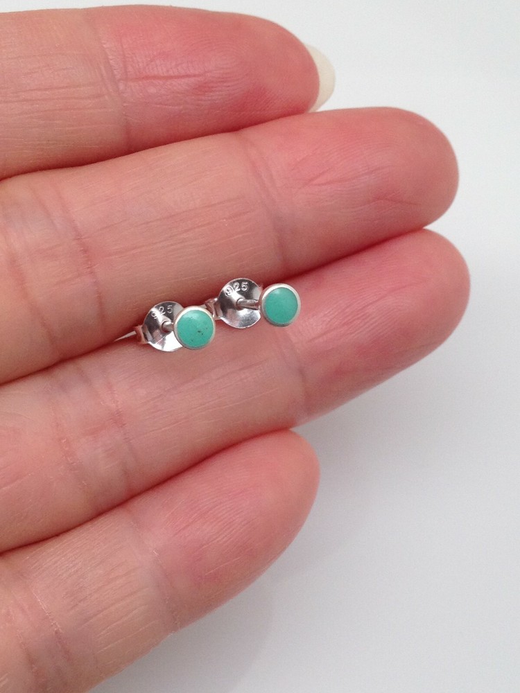 925 Sterling Silver Round Turquoise Stud Earrings Tiny Post Stud 3mm