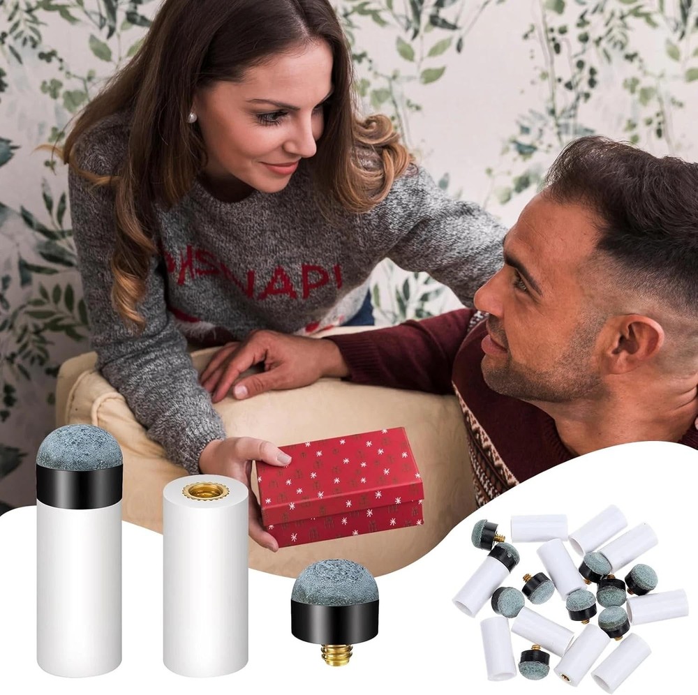 10 Sets Pool Cue Tips Replacement Kit with White Ferrules Screw-on Billiard Tips