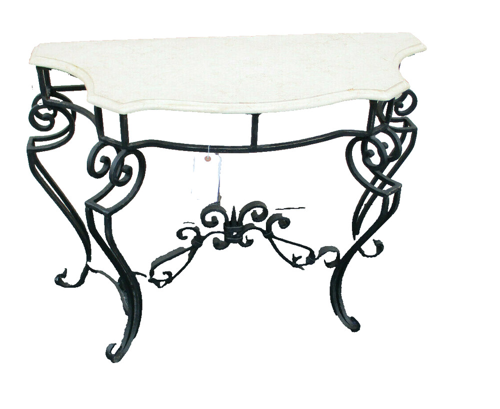 62809 Marble Top Console Table w/ Iron Base