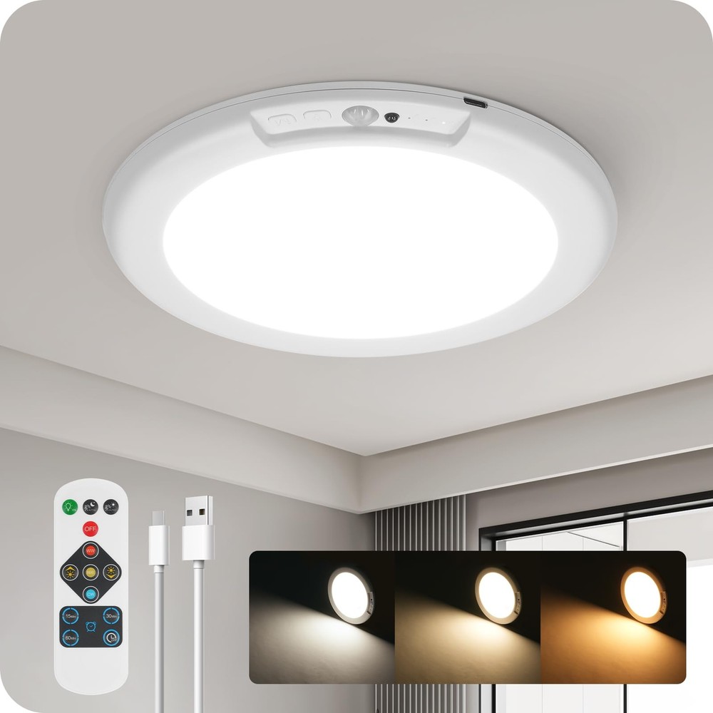 Rechargeable Motion Sensor Ceiling Light with 1 Pack, 3 Color Temperatures