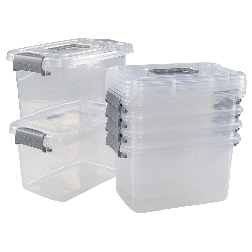 6 Packs 5 Quart Small Plastic Storage Container Bins with Lid, Clear Latching...
