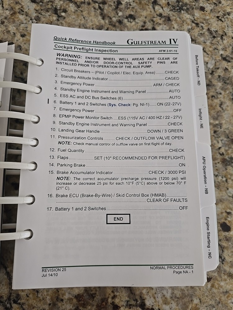 Gulfstream IV Quick Reference Handbook Revision 25
