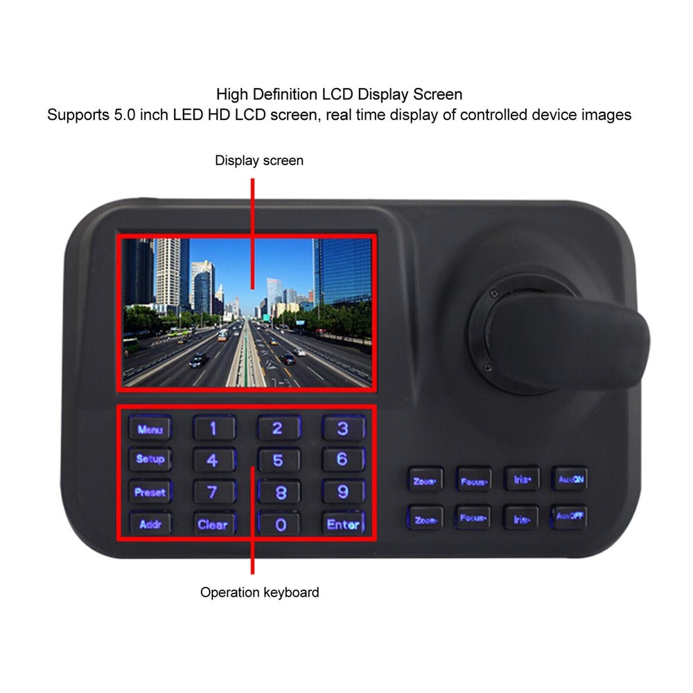 PTZ Camera Controller 5in 3D Joystick Network Camera Control Keyboard 100-240V8L