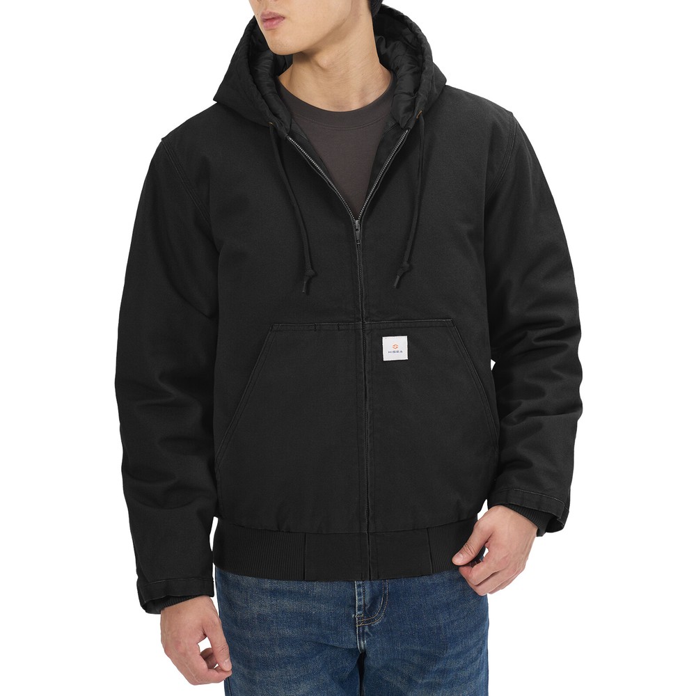 HISEA Men Full Zip Hooded Jacket Quilted Lining Active Jacket Work Coat Pockets