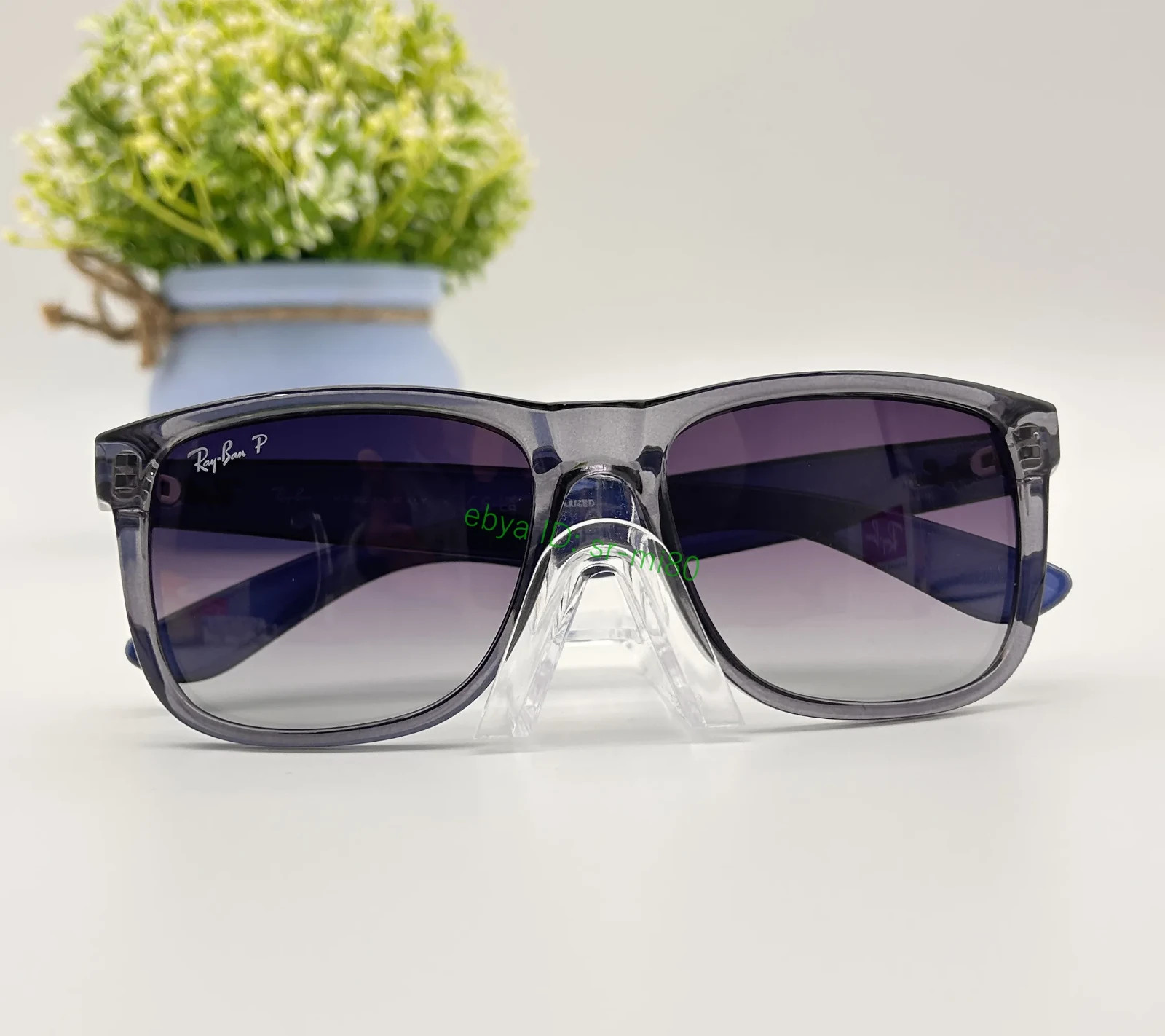 Ray-Ban Justin RB4165 Men’s Square Sunglasses Transparent Blue Frame Gray Lens