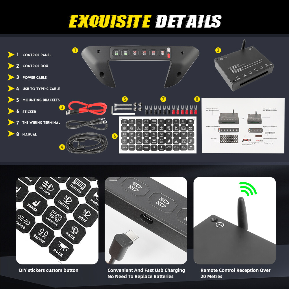 Wireless Grab Handle Switch Panel For Dodge Ram RGB 6 Gang Light Remote Control