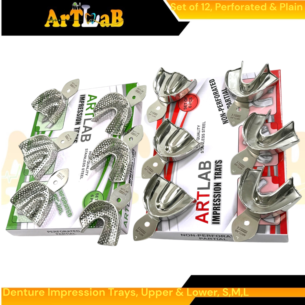 Perforated & Non-Perforated Denture Impression Trays, Upper + Lower, 12 Pack