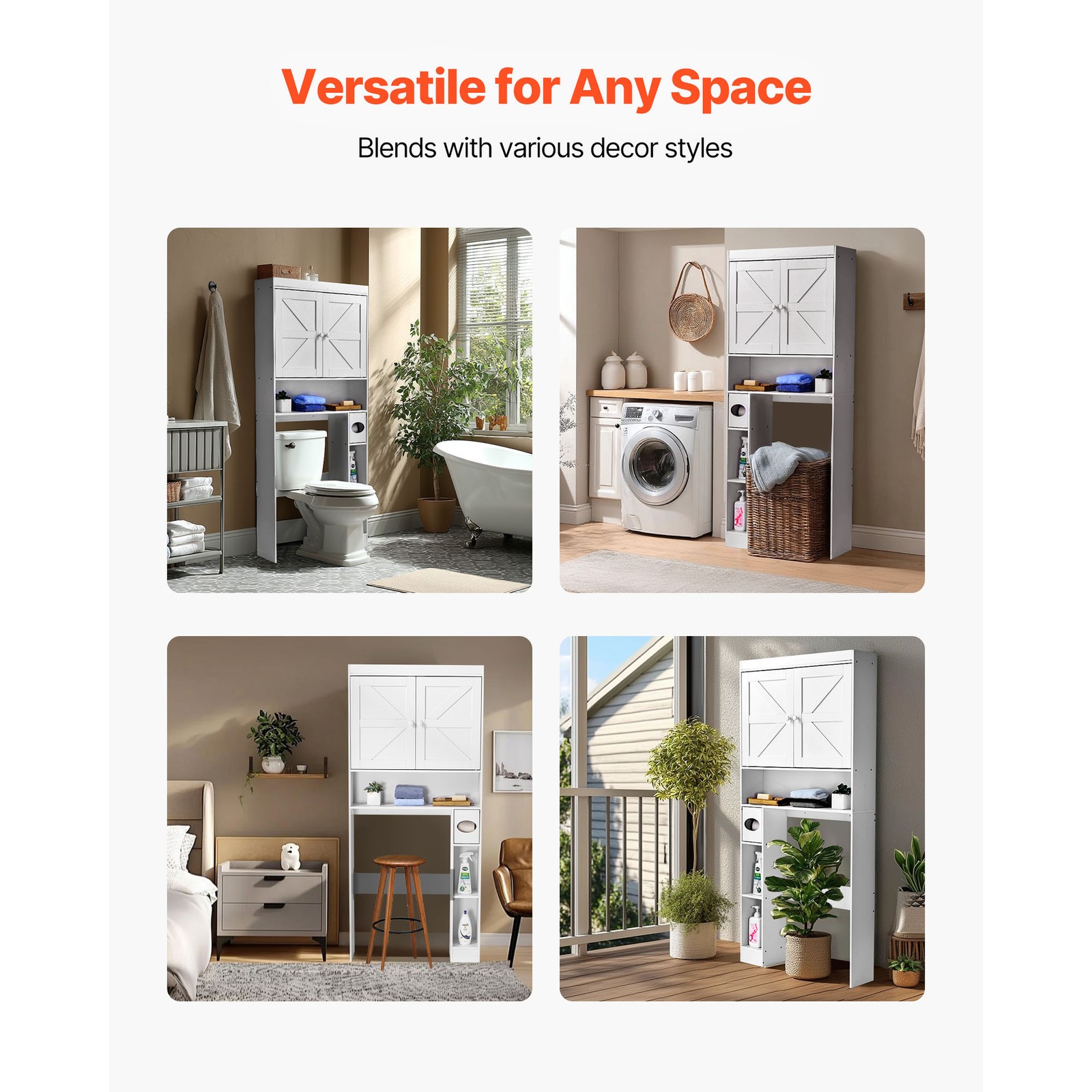 Over The Toilet Storage Cabinet for Bathroom with Adjustable Shelf White 67.4" H