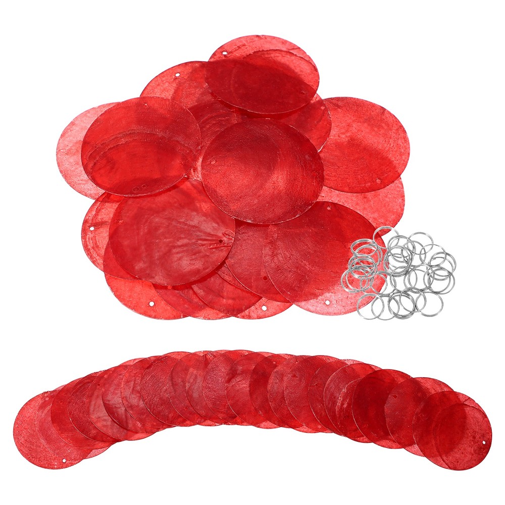 20Pcs Capiz Shells 5cm/2" Round Natural Shells with Silver Ring, Red