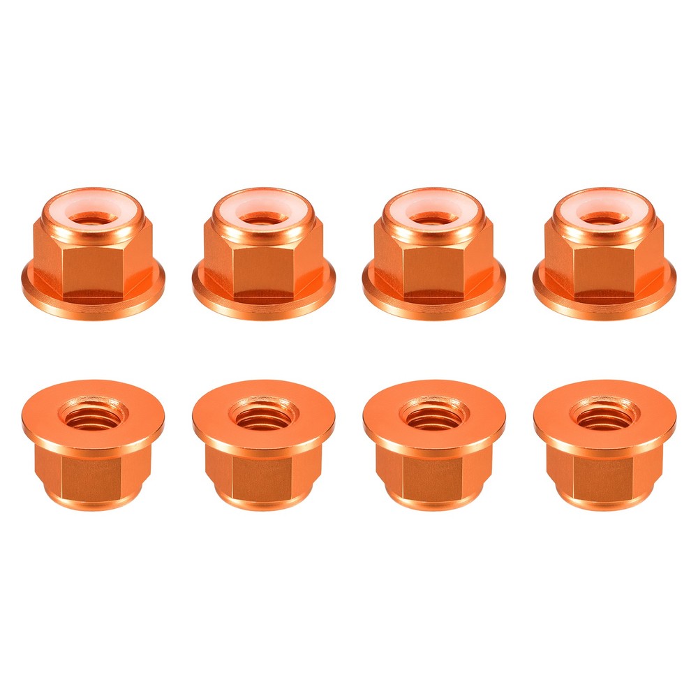 Nylon Insert Hex Lock Nuts, 8pcs - M8x1.25mm Self-Locking Nut(Orange)