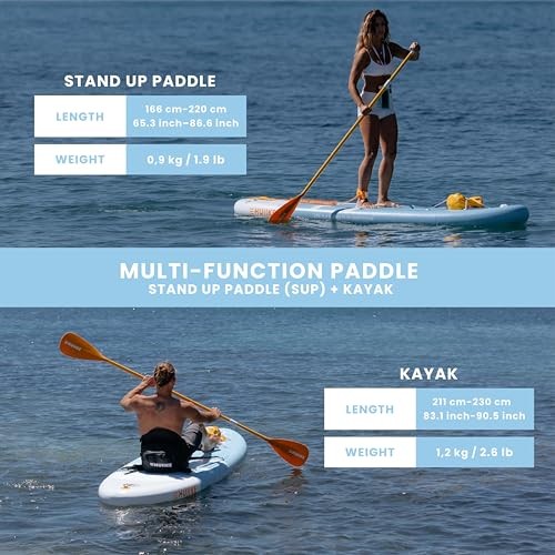 Paddle Board Paddle 2-in-1 Aluminum Sup Paddleboard Oar & Kayak Orange
