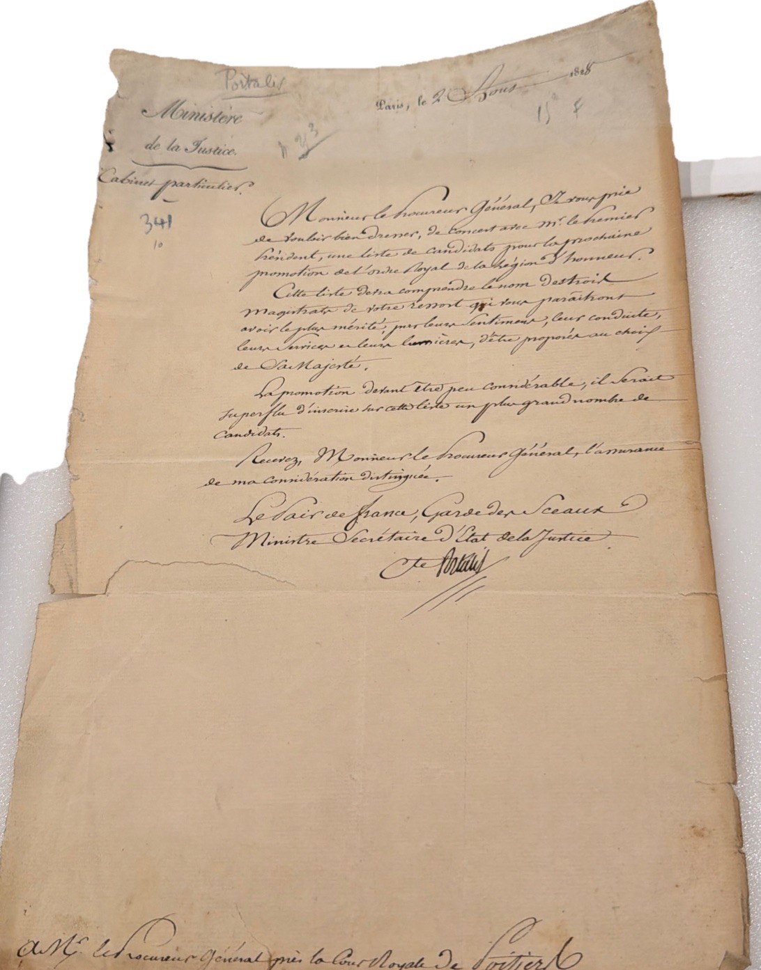 1828 Signed French Document Minister of Justice Portalis Legion of Honor History