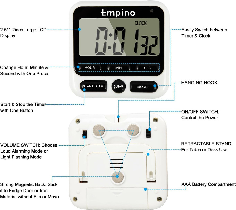 Digital Kitchen Timer - Empino Upgraded 24-Hours Cooking Timer Clock Countdown M
